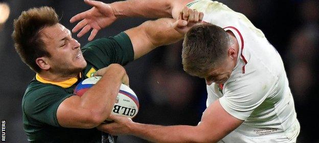 Owen Farrell tackle on Andre Esterhuizen