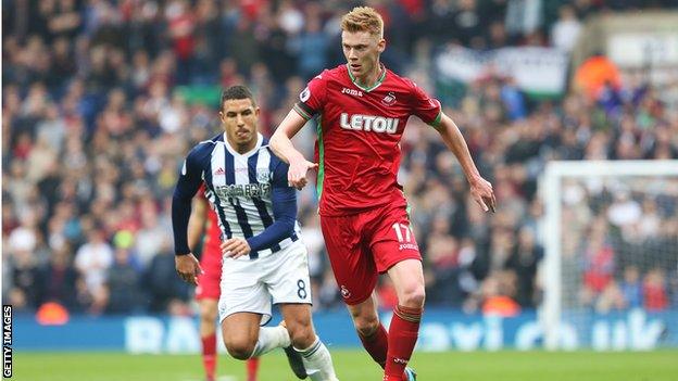 Sam Clucas on the ball for Swansea during the draw at West Brom