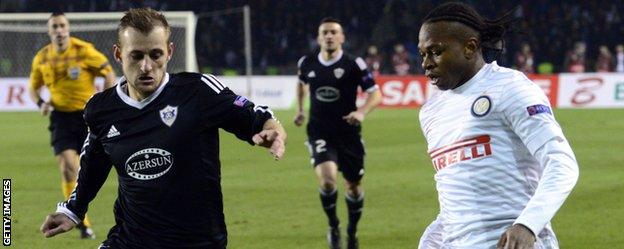 Maksim Medvedev (left) in action for Qarabag against Inter Milan