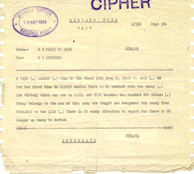 An original cipher message of Eisenhower's total ceasefire order