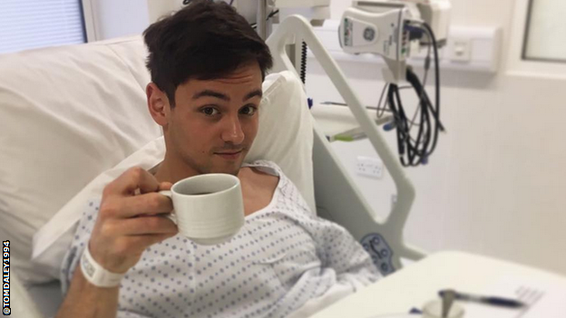 Tom Daley posts a photo from his hospital bed