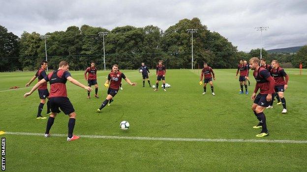 Players of Premier League club Burnley in training