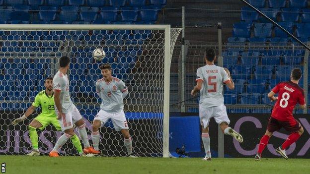 Remo Freuler scores against Spain