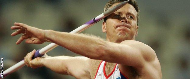 Steve Backley preparing to throw the javelin