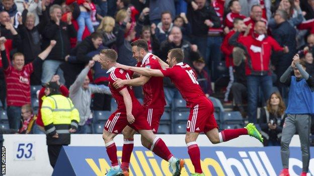 Jonny Hayes celebrates his late winner for Aberdeen at Hampden