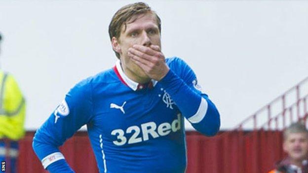 Marius Zaliukas shows his disappointment with Rangers