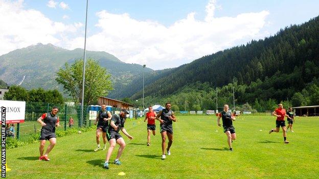 Wales players training in 2015 in Switzerland