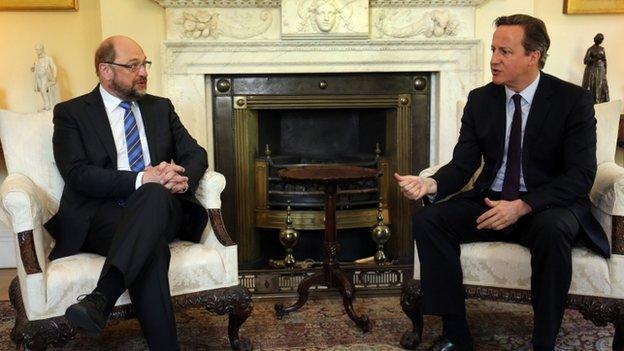 David Cameron (r) meeting European Parliament President Martin Schulz