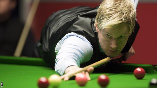 Neil Robertson plays a shot at the Scottish Open