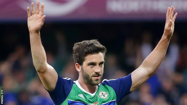 Will Grigg celebrates his only international goal against Belarus last week