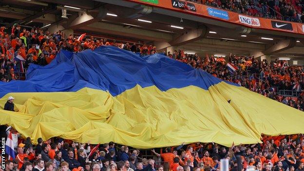 Ukraine flag at international game