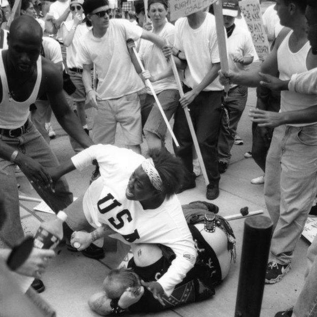 Keshia Thomas protecting the man