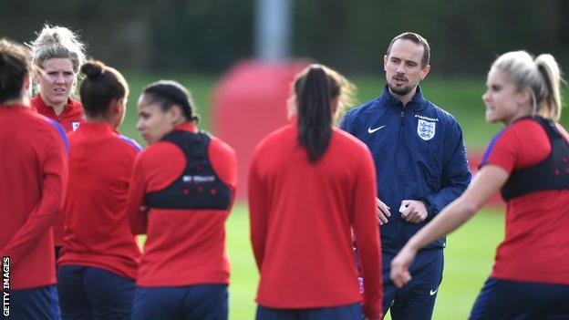 Mark Sampson oversees England women training