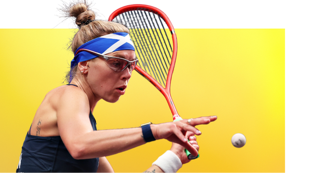 Lisa Aitken hitting a squash ball