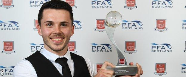 Lewis Morgan with the PFA Scotland Championship player of the year award