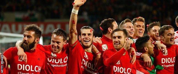 Joe Ledley and Gareth Bale lead the celebrations as Wales qualify for Euro 2016