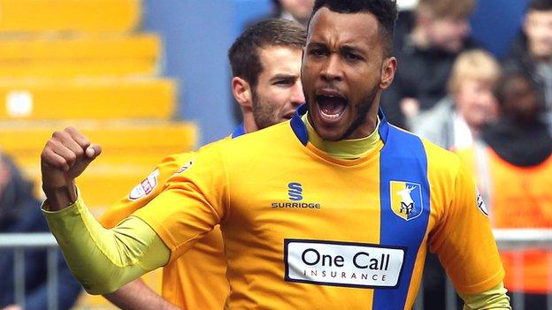 Matt Green celebrates a goal for Mansfield