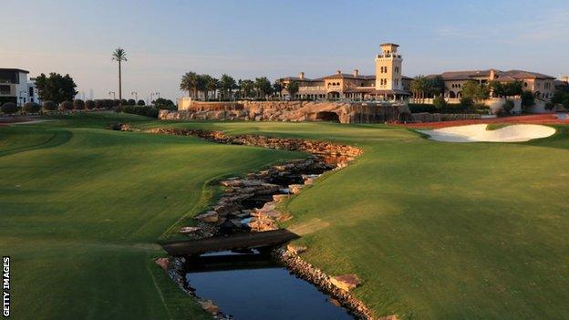 The 18th hole on the Earth Course at the Jumeirah Golf Estates