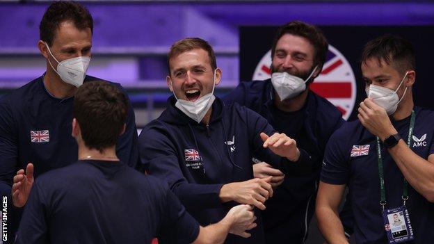 Dan Evans congratulates Cameron Norrie after his Davis Cup win