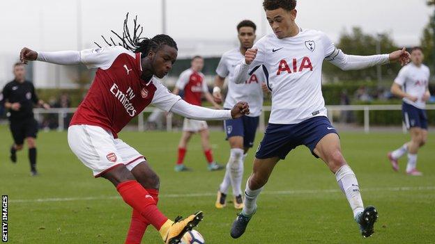 Tafari Moore (left) in action for Arsenal Under-23s in October