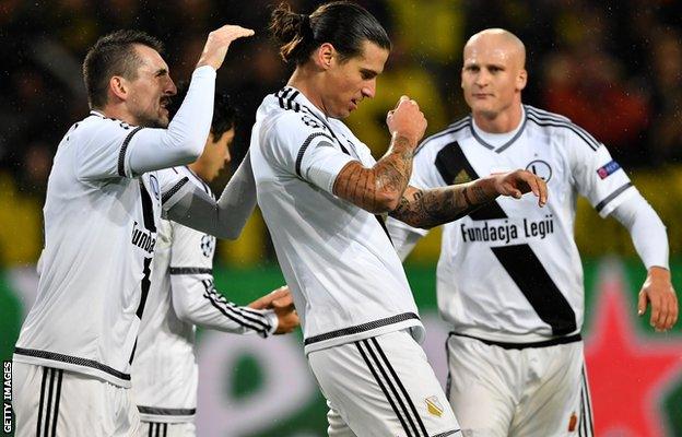 Aleksandar Prijovic of Legia Warsaw celebrates scoring his team's first goal