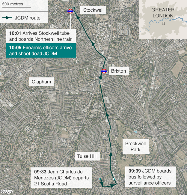 Map showing route Jean Charles de Menezes took on the day he was shot