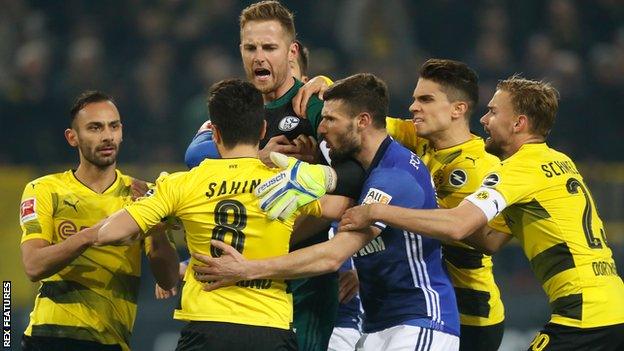 Scuffle between Dortmund and Schalke players