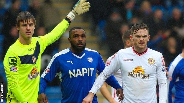 Sylvan Ebanks-Blake (centre) scored one and set up another for Chesterfield against Crewe