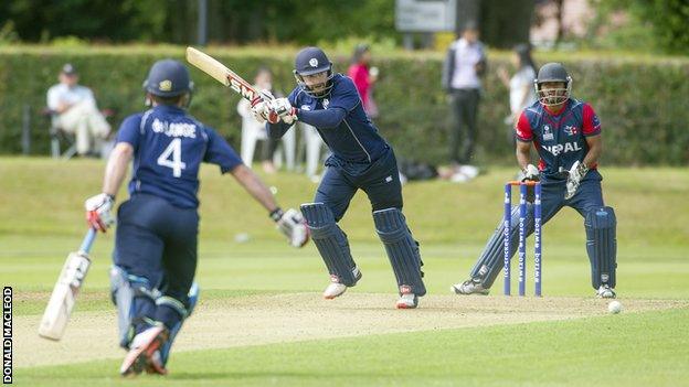 Scotland's cricketers in action against Nepal