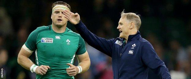 Jamie Heaslip and Ireland coach Joe Schmidt before the World Cup quarter-final defeat by Argentina in October