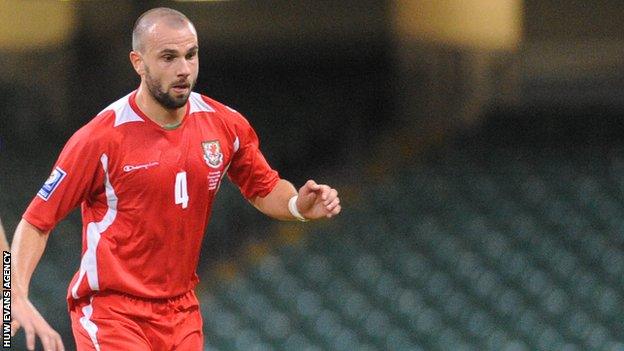 Carl Fletcher tries to win the ball for Wales