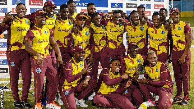 West Indies with the T20 series trophy