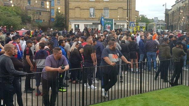 Crowds of fans waited outside the Batley venue for Wilder to arrive