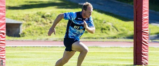 Greig Tonks in training at Scotland's pre-season camp