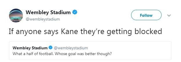 The Wembley Stadium account asked a question at half-time of Man Utd's win over Spurs when the game was 1-1 after goals from Alexis Sanchez and Dele Alli