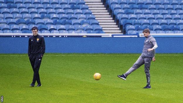 Steven Gerrad on the pitch at Ibrox