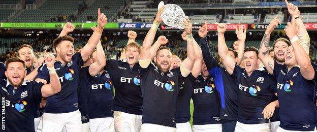 Scotland celebrate a great victory in Sydney