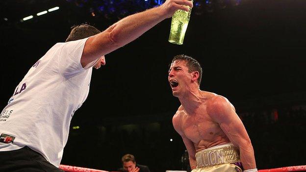 Crolla embraced trainer Joe Gallagher after stopping Darleys Perez to win a world title in 2015