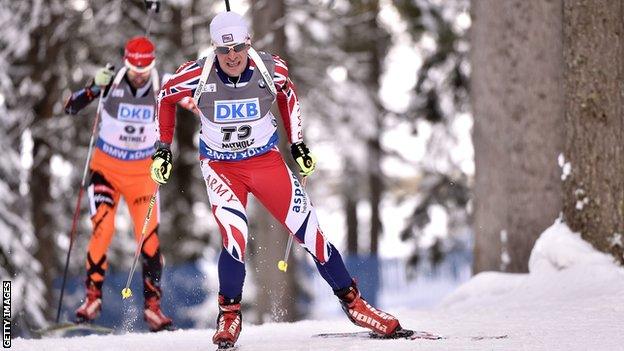 Kevin Kane of England competes during the IBU Biathlon World Cup Men's Sprint