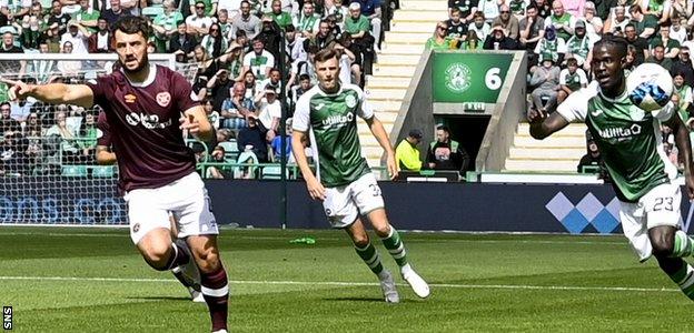 Hearts and Hibernian players