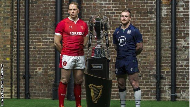 Wales captain Alun Wyn Jones and Scotland skipper Stuart Hogg at the 2020 Six Nations launch