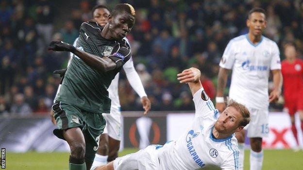 Kouassi Eboue in action for Krasnodar against Schalke in the Europa League in October 2016