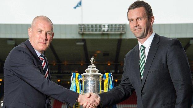 Rangers' Mark Warburton and Celtic's Ronny Deila shake hands