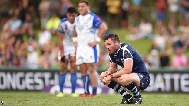 Scotland's Luke Douglas is left disappointed against Samoa