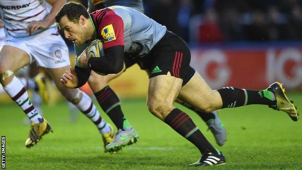 Tim Visser scores Harlequins' opening try against London Irish