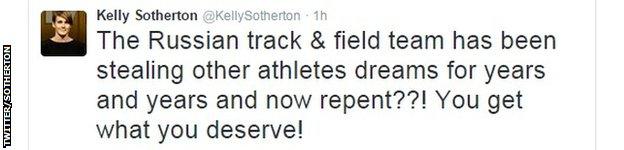 Kelly Sotherton's tweet