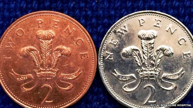 2 pence coins