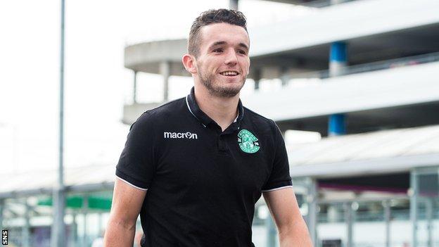 John McGinn departs Edinburgh Airport for Hibs' Europa League tie in Greece last week