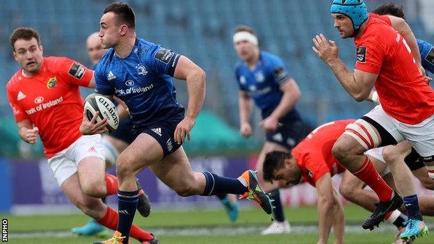 Leinster hooker Ronan Kelleher outpaces his Ireland team-mate Tadhg Beirne (right) at the RDS