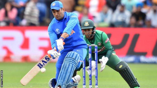 MS Dhoni batting for India against Bangladesh in a World Cup warm-up match